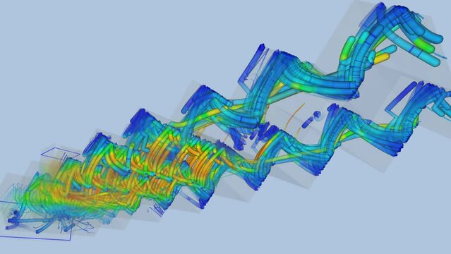 CFD simulation Computational fluid dynamics - industrial zigzag duct airflow simulation