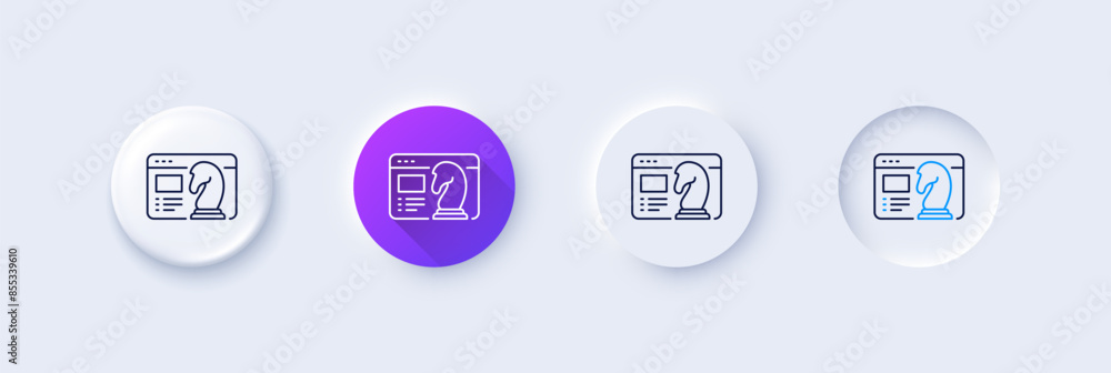 Poster seo strategy line icon. neumorphic, purple gradient, 3d pin buttons. search engine optimization sign