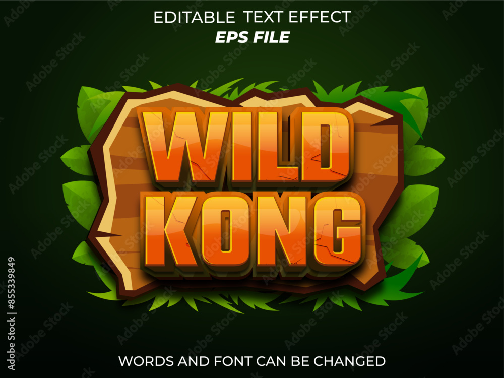 Poster wild kong text effect, font editable, typography, 3d text for games. vector template