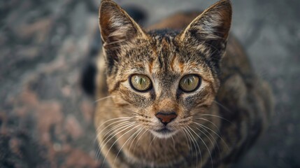 Obraz premium A cat with green eyes is sitting on a surface