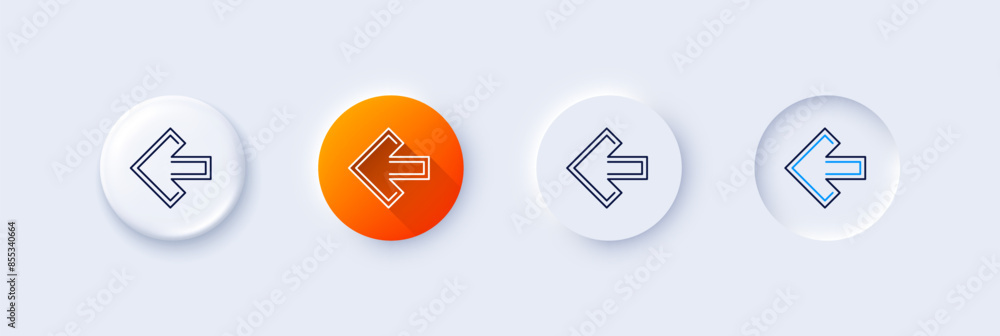 Poster left arrow line icon. neumorphic, orange gradient, 3d pin buttons. direction arrowhead symbol. navig