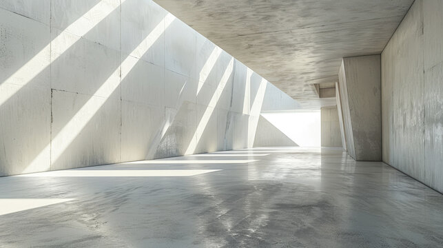 Futuristic concrete building interior, abstract modern room with white wall for background. Concept of house, structure, garage, minimalist design.