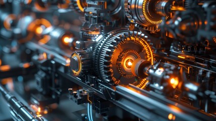 A machine with many gears and a light on it