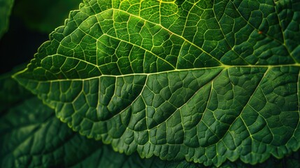 Fototapeta premium Close-up of a vibrant green leaf showcasing detailed veins and texture