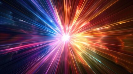 Obraz premium Colorful light bursts radiating from the center on a black background