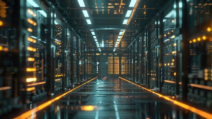 Obraz premium Futuristic Data Center and Digital Circuitry