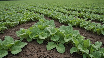 Fresh Green Kale Leaves on Rustic Soil Background