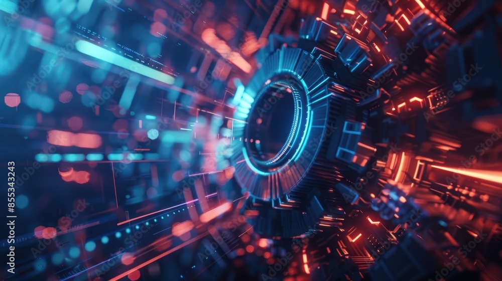 Poster high-tech cybersecurity concept with glowing graphics and blurred lines
