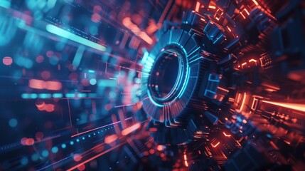 Obraz premium High-Tech Cybersecurity Concept with Glowing Graphics and Blurred Lines