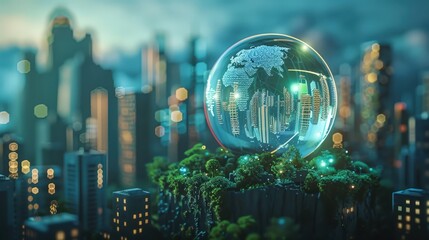 Futuristic Cityscape with Globe and Skyline