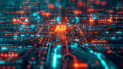 Obraz premium High-Tech AI Hub with Glowing Lines and Digital Interface