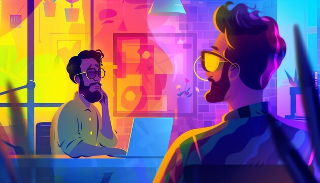 Collaborative Mentorship Session in Modern Office: Startup Founder Receiving Valuable Feedback from Mentor