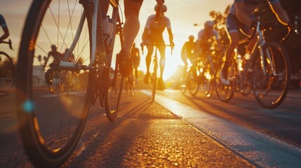 Vibrant Sunset Bike Race Scene, Athletes in Action