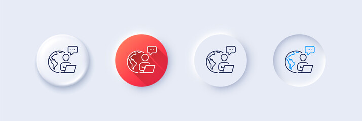 Outsource work line icon. Neumorphic, Red gradient, 3d pin buttons. Freelance job sign. Remote employee symbol. Line icons. Neumorphic buttons with outline signs. Vector