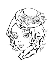 アイコン　ハットを被ったショートヘア女性イラスト　
Icon short hair female illustration