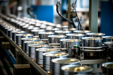 Line for the production of canned food in cans. Factory for the production of canned fish. Selected Focus