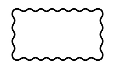 Rectangle frame with wiggly edges. Rectangular shape with scallop borders. Picture or mirror framework, empty text box or banner on white background. Vector outline illustration.