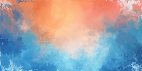 Obraz premium Blue and pink watercolor paint background design with colorful orange pink borders and bright center, watercolor bleed and fringe with vibrant distressed grunge texture