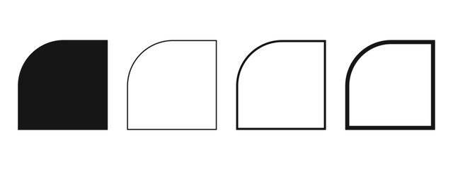 Set of half arch shapes and frames. Templates for invitation or greeting cards, business brochures, event or party banners in semiarch form isolated on white background. Vector outline illustration.