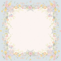 Obraz premium Beautiful Blank Pastel Coloured Square Wedding Invitation Style Design with Flowery Border