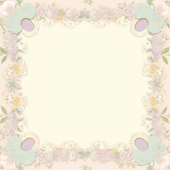 Beautiful Blank Pastel Coloured Square Wedding Invitation Style Design with Flowery Border