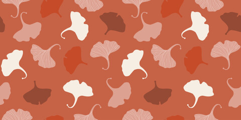 Seamless pattern with gginko biloba leaves. Floral abstract simple print. Vector graphics.