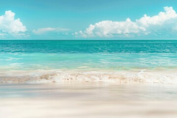 abstract blurred tropical beach with turquoise ocean and blue sky sunny summer day photography