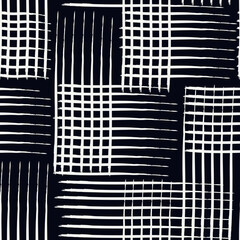 Paint brush geometric seamless pattern. Artistic hand drawn modern print. Linocut style background. Modular grid ornament. Trendy contemporary geo wallpaper. Freehand abstract vector design