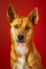 Canaan dog on minimalistic colorful background with Copy Space. Perfect for banners, veterinary ads, pet food promotions, and minimalist designs.
