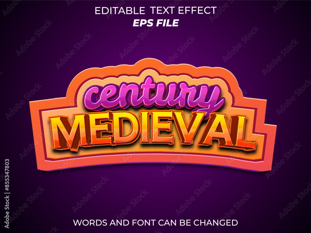 Poster century medieval text effect, font editable, typography, 3d text for games. vector template