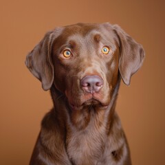 Fototapeta premium Chesapeake Bay Retriever dog on minimalistic colorful background with Copy Space. Perfect for banners, veterinary ads, pet food promotions, and minimalist designs.