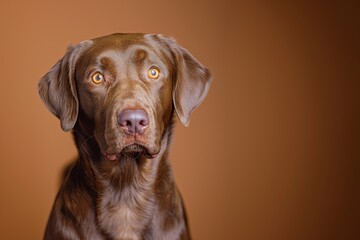 Fototapeta premium Chesapeake Bay Retriever dog on minimalistic colorful background with Copy Space. Perfect for banners, veterinary ads, pet food promotions, and minimalist designs.