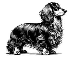 Hand drawn Cute Dachshund in full-body, vector sketch isolated on white background.	