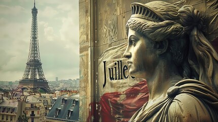 Bastille Day celebration on July 14, with the flag and the woman representing freedom.