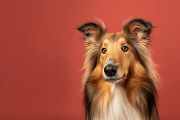 Fototapeta premium Collie dog on minimalistic colorful background with Copy Space. Perfect for banners, veterinary ads, pet food promotions, and minimalist designs.