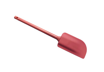 Pink kitchen spatula accessory made of soft silicone material, useful heat-resistant kitchenware cooking or baking appliances, modern trendy equipment, isolated image, clipping path, soft focus