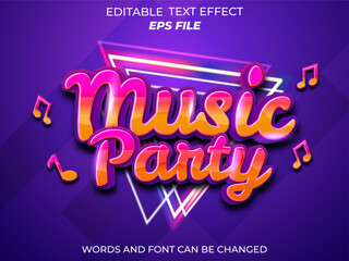 music party text effect, font editable, typography, 3d text. vector template