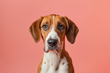 English Foxhound dog on minimalistic colorful background with Copy Space. Perfect for banners, veterinary ads, pet food promotions, and minimalist designs.