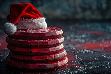 Santa Hat on a Stack of Red Fire Hydrants