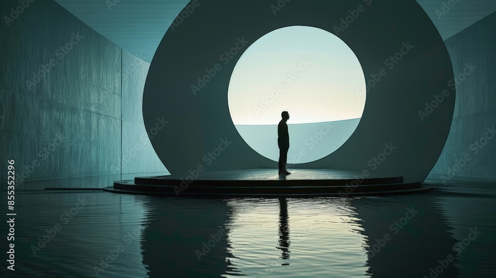 Poster lone figure in abstract architecture