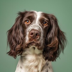 English Springer Spaniel dog on minimalistic colorful background with Copy Space. Perfect for banners, veterinary ads, pet food promotions, and minimalist designs.