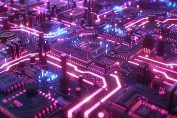 Obraz premium A computer chip is lit up in neon colors