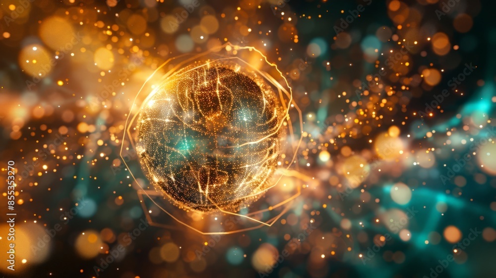Poster sci-fi globe surrounded by sparkling data particles