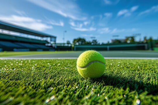 Vibrant Tennis Court with Ball and Fence