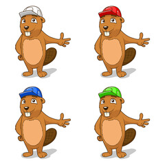 Beaver builder colorful cartoon character different helmet colors PNG illustration © Oleksandr Pokusai