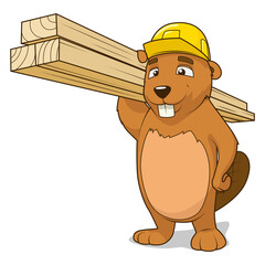 Beaver builder colorful cartoon character PNG illustration © Oleksandr Pokusai