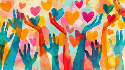 Colorful Community Mural with Hands Raised in Support and Love