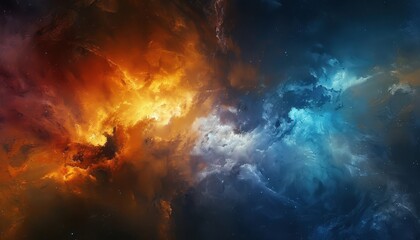 Fototapeta premium Vibrant Space Art: Beautiful Nebula with Striking Contrasts in Deep Blue and Orange
