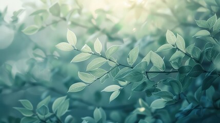 Peaceful Green Forest Scene with Blurred Leaves and Sunlight