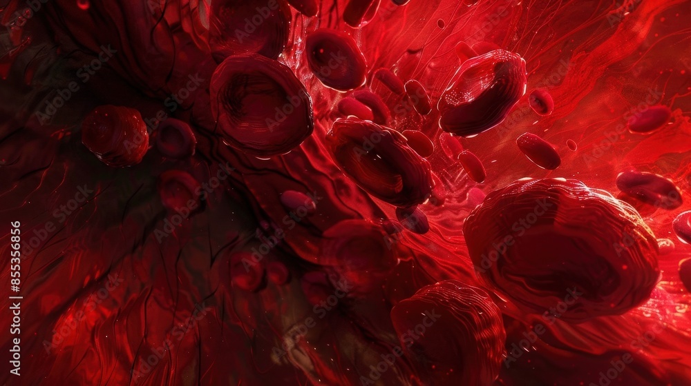 Poster red blood cell cluster in microscope view with high-resolution detail